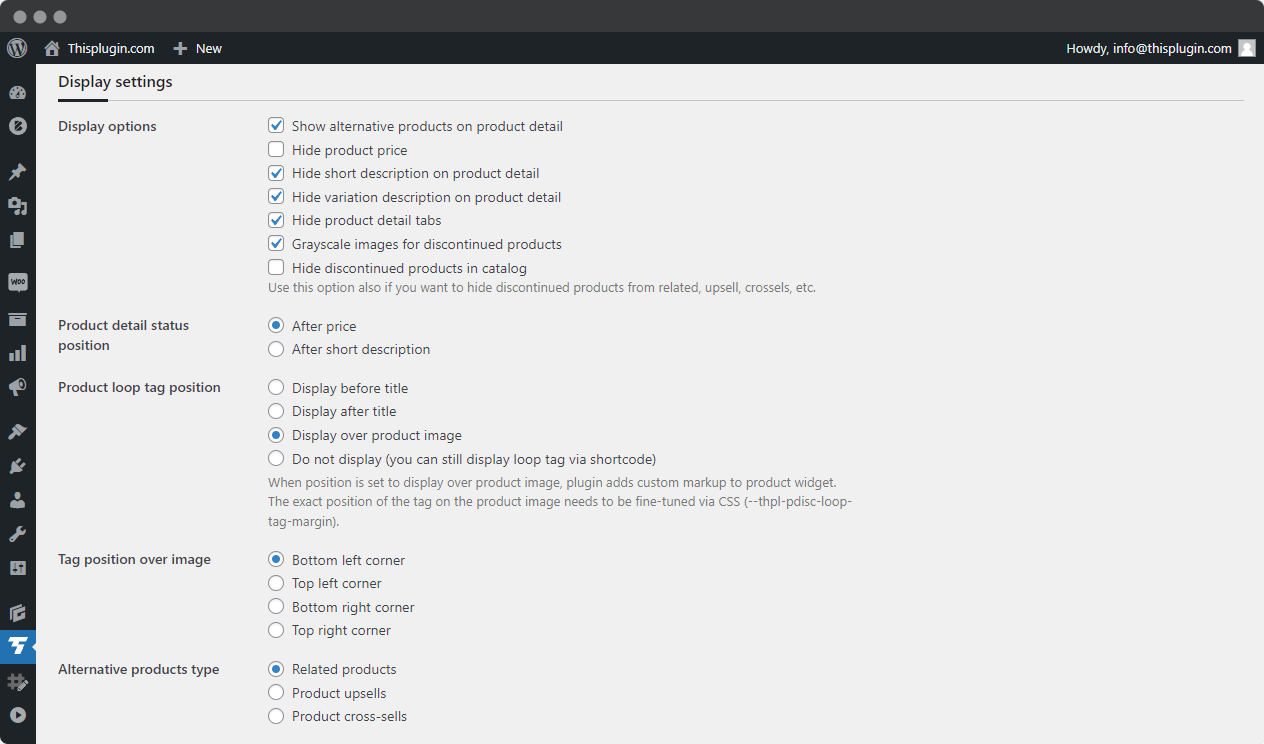 Tab Settings - Display settings in Discontinued product for Woocommerce