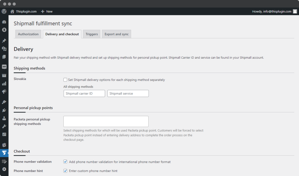 Tab Delivery and Checkout in WPShipmall fullfilment sync plugin