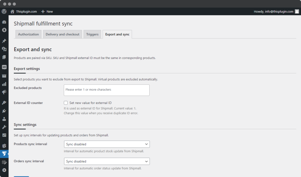 Tab Export and Sync in WPShipmall fullfilment sync plugin