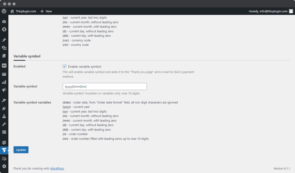 Tab Order settings - variables in Sequentional order numbers plugin