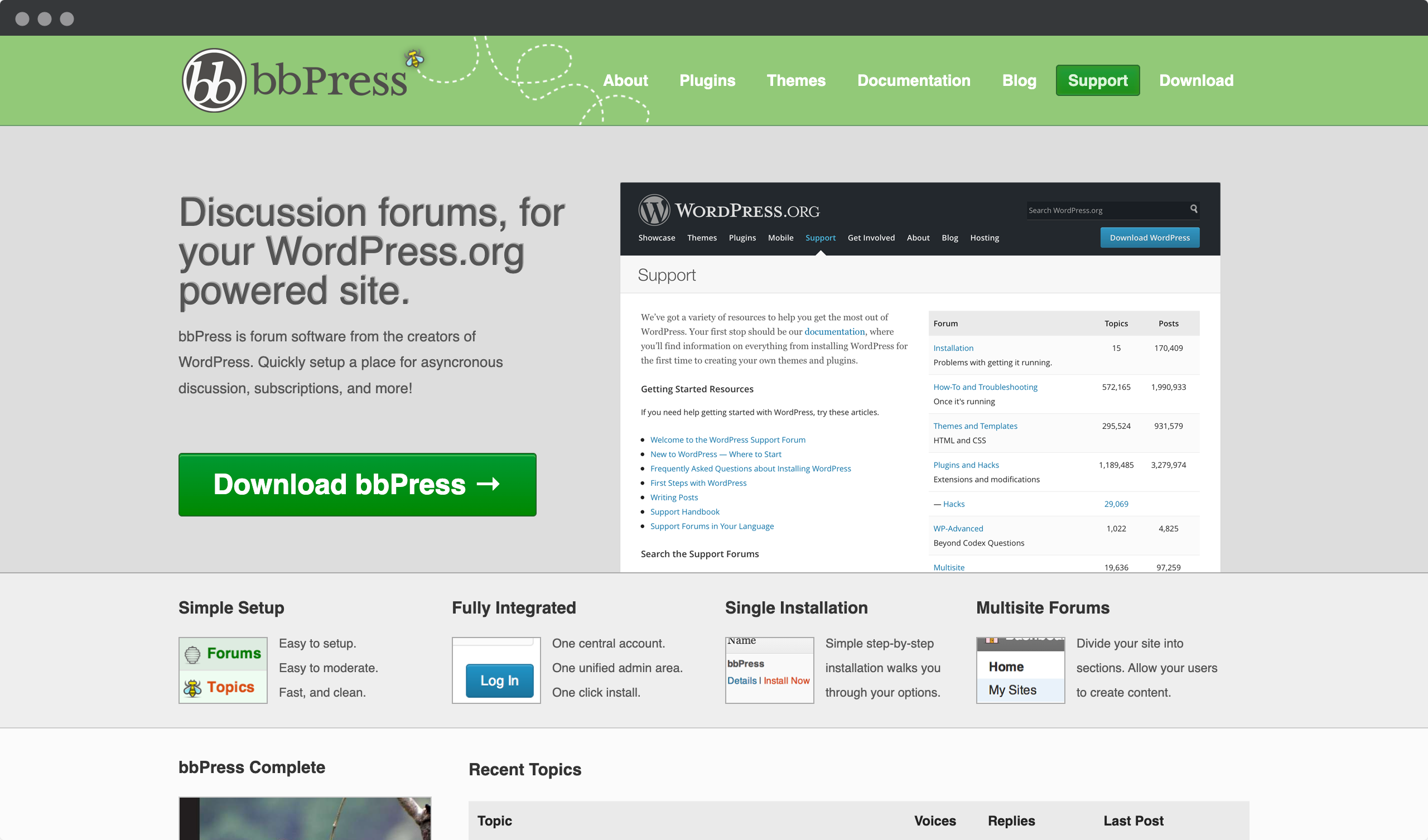 Screenshot of the bbPress website - a plugin for creating discussion forums for WordPress websites.