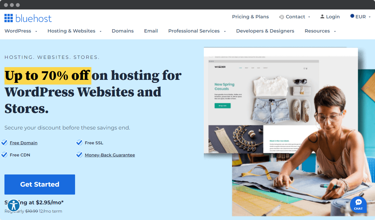 Screenshot of Bluehost - Wordpress hosting provider