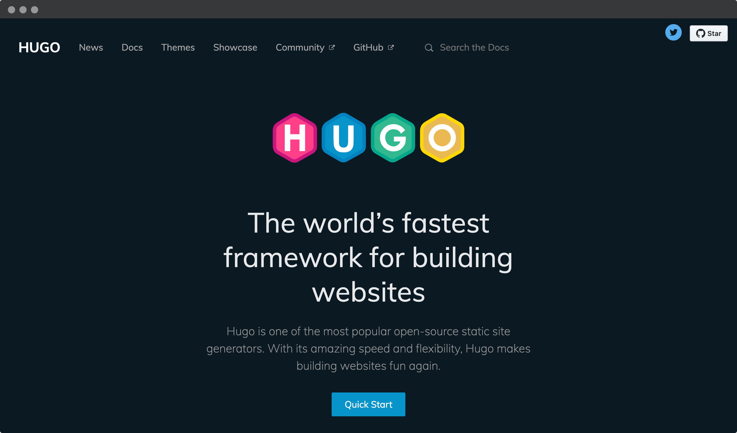 Screenshot of the Hugo website
