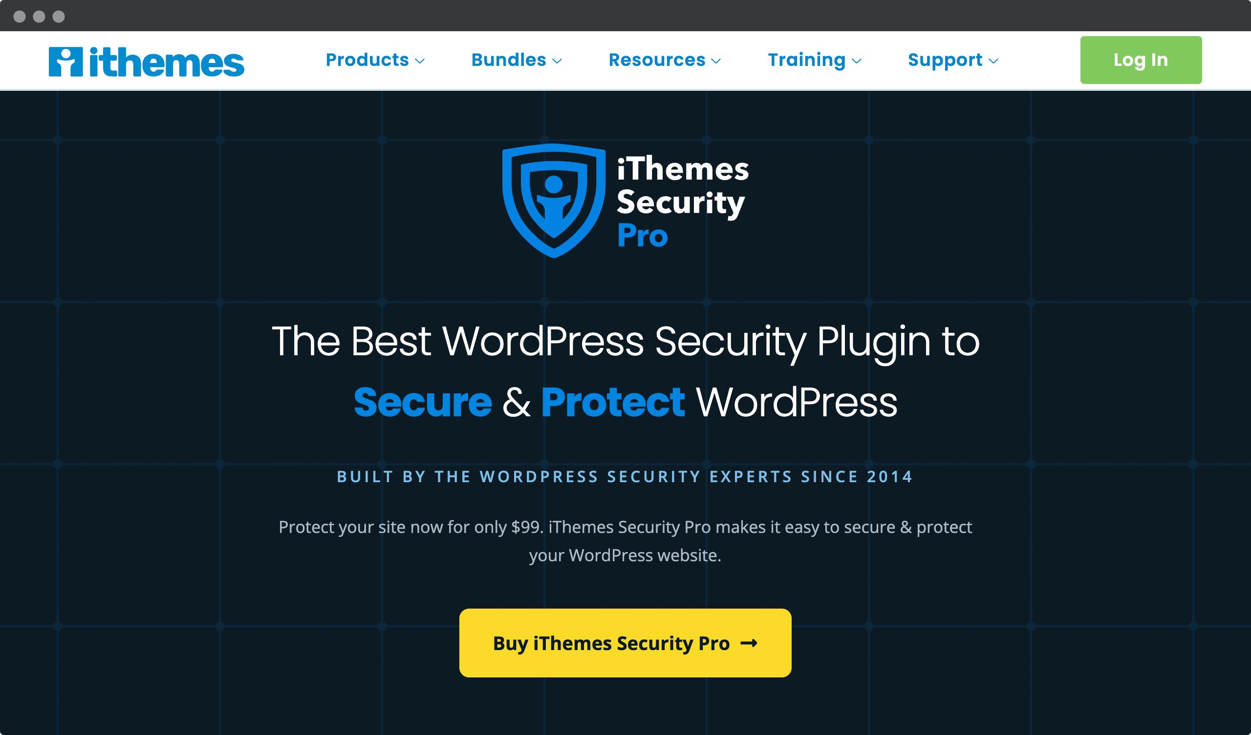 Screenshot of the iThemes Security pro website - Security plugin for WordPress