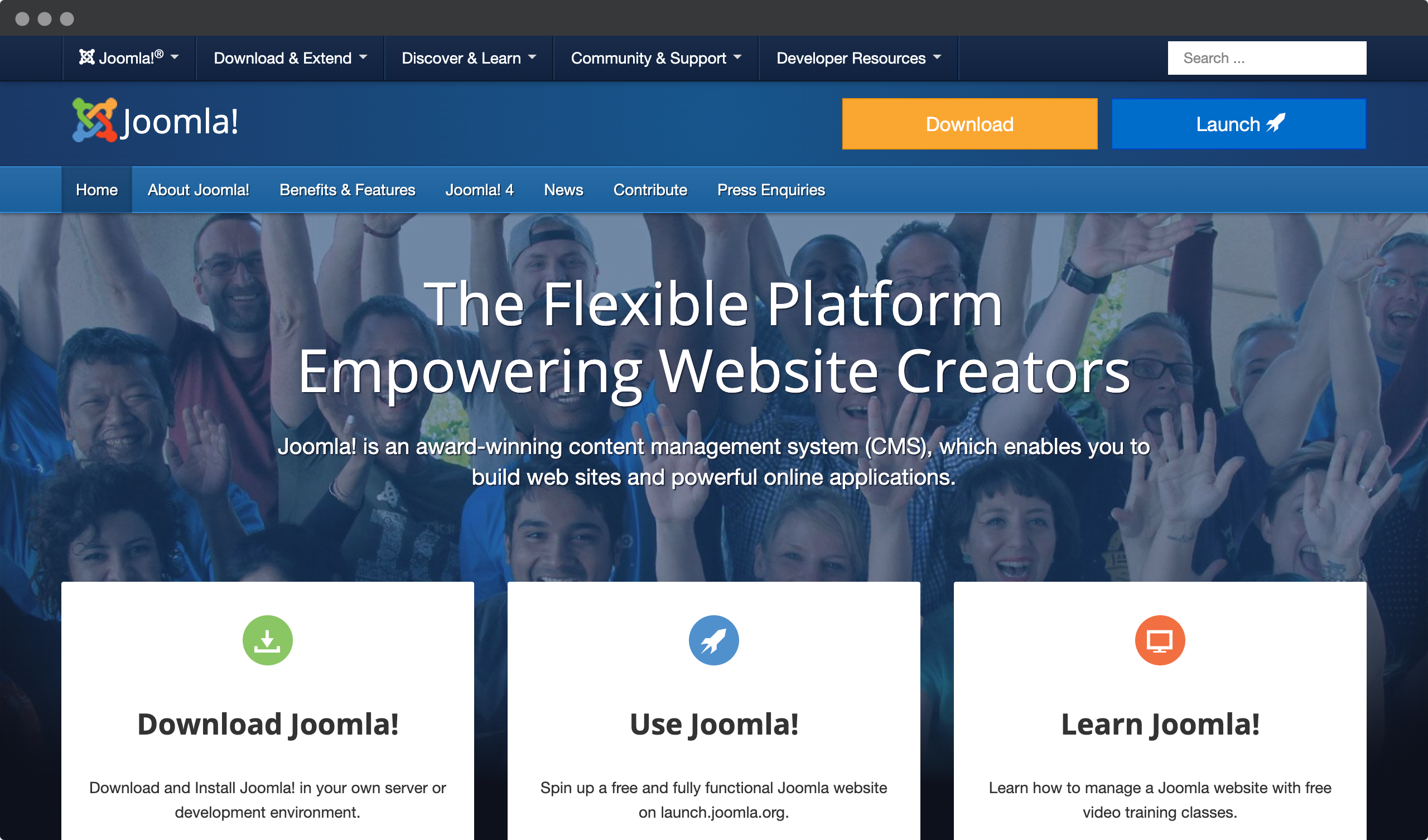 Screenshot of the Joomla! website