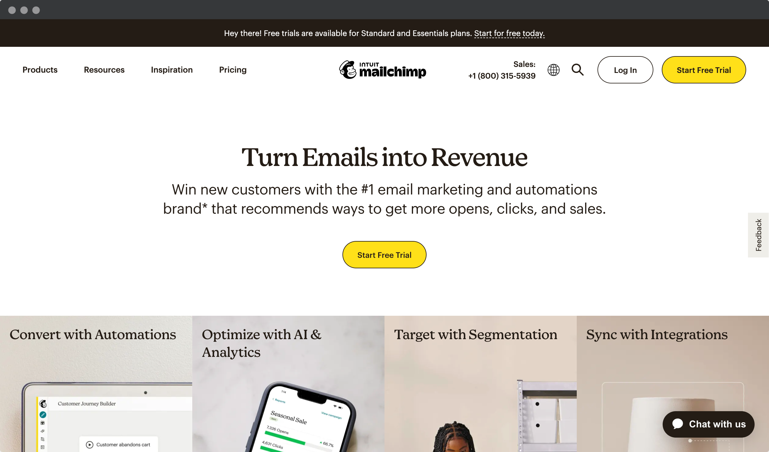 Screenshot of Mailchimp website - email marketing platform for Woocommerce