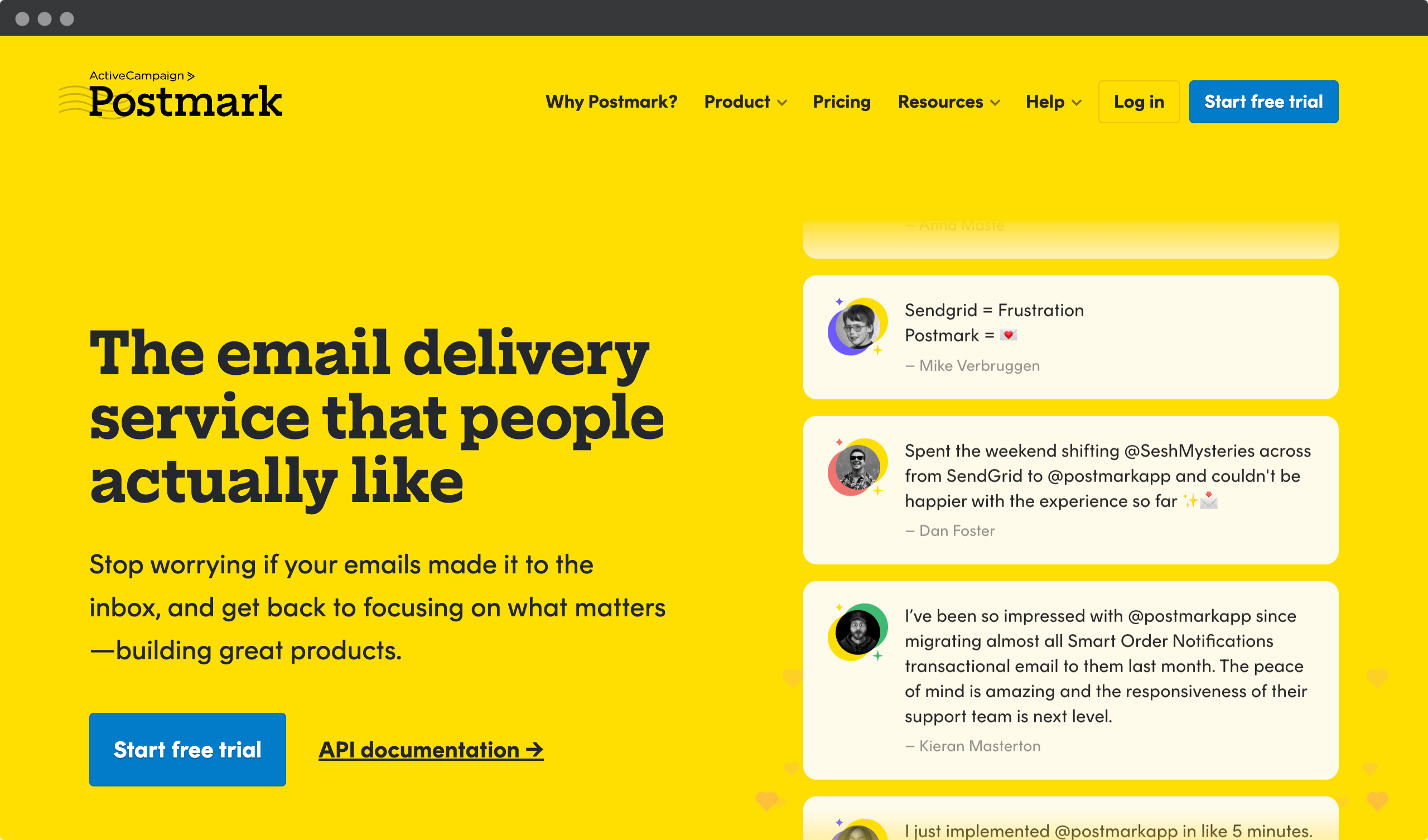 Screenshot of Postmark website - email delivery service for Woocommerce