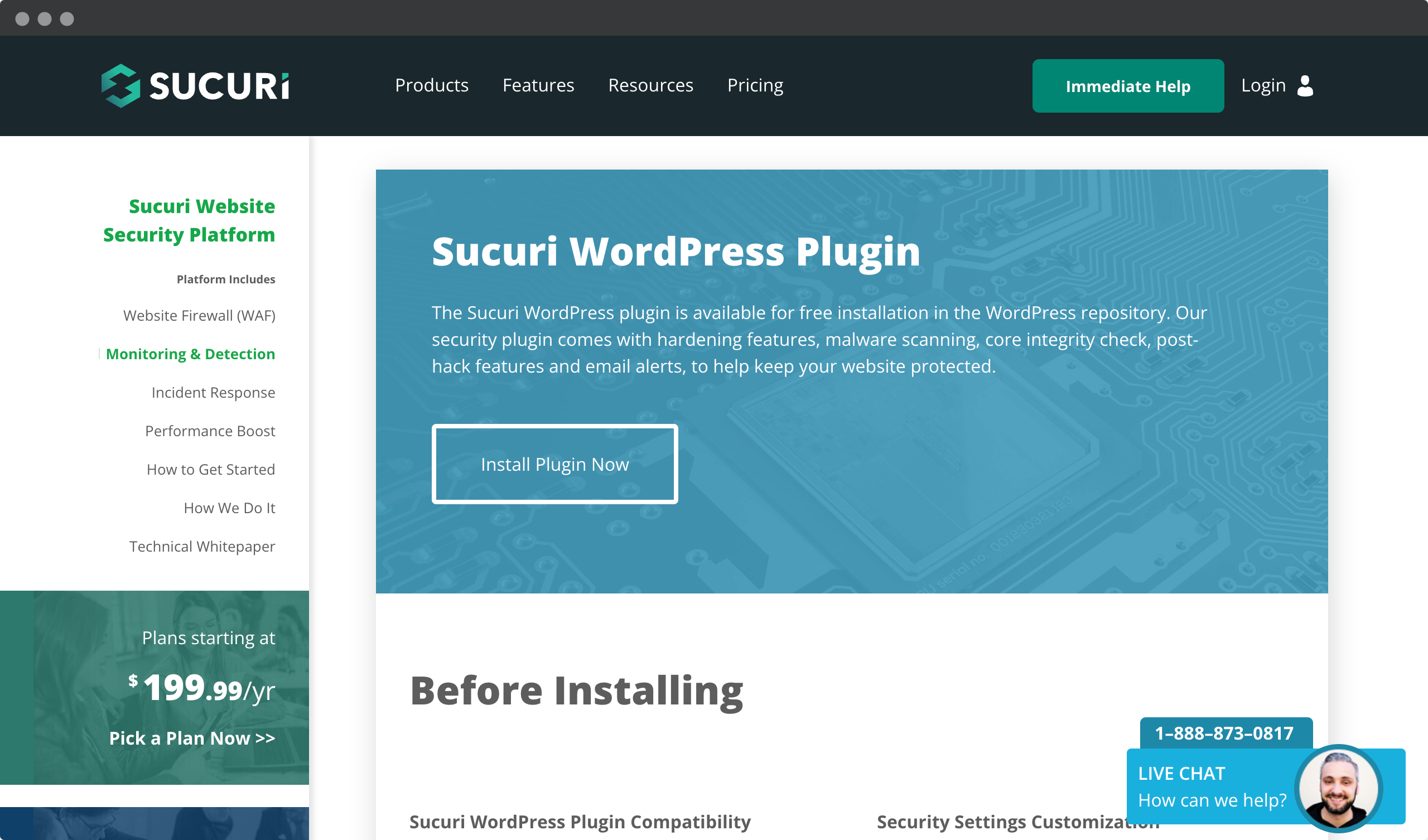 Screenshot of the Sucuri website - Security plugin for WordPress