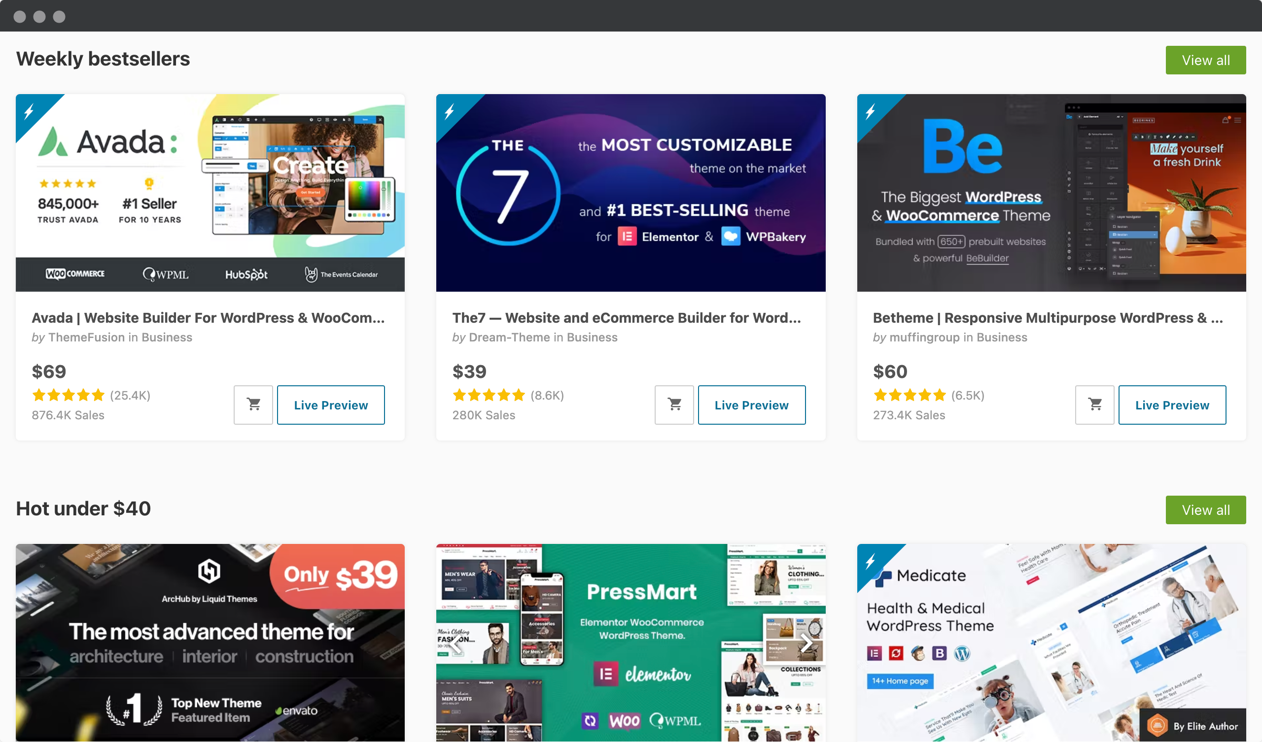 Screenshot of Themeforest Website - Theme selection for WordPress