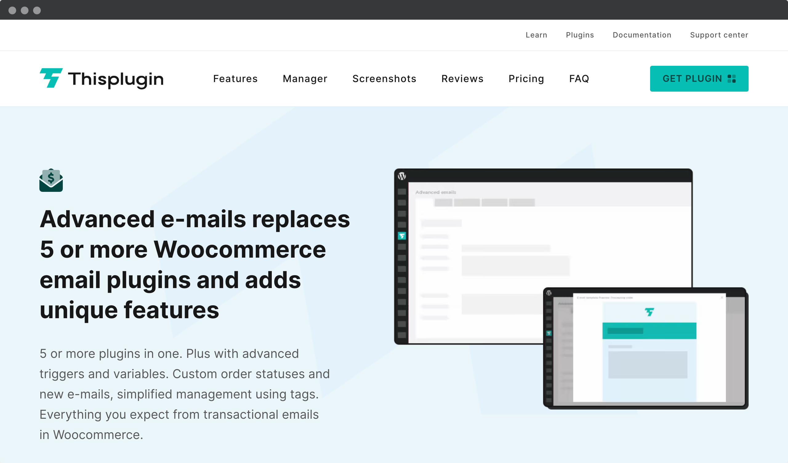 Screenshot of Thisplugin website - Thisplugin Advanced emails plugin page