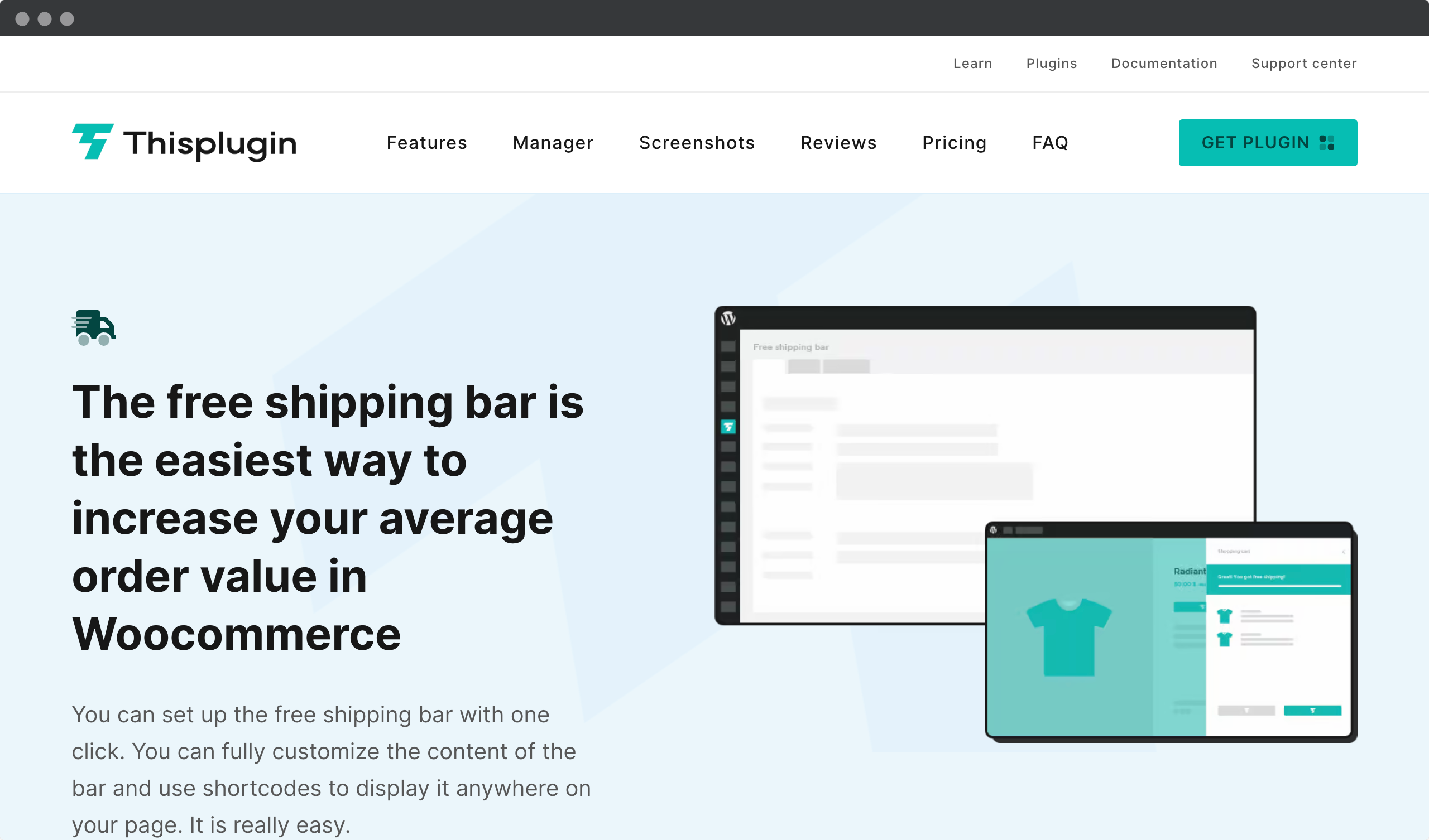 Screenshot of Thiplugin website - Free shipping plugin page