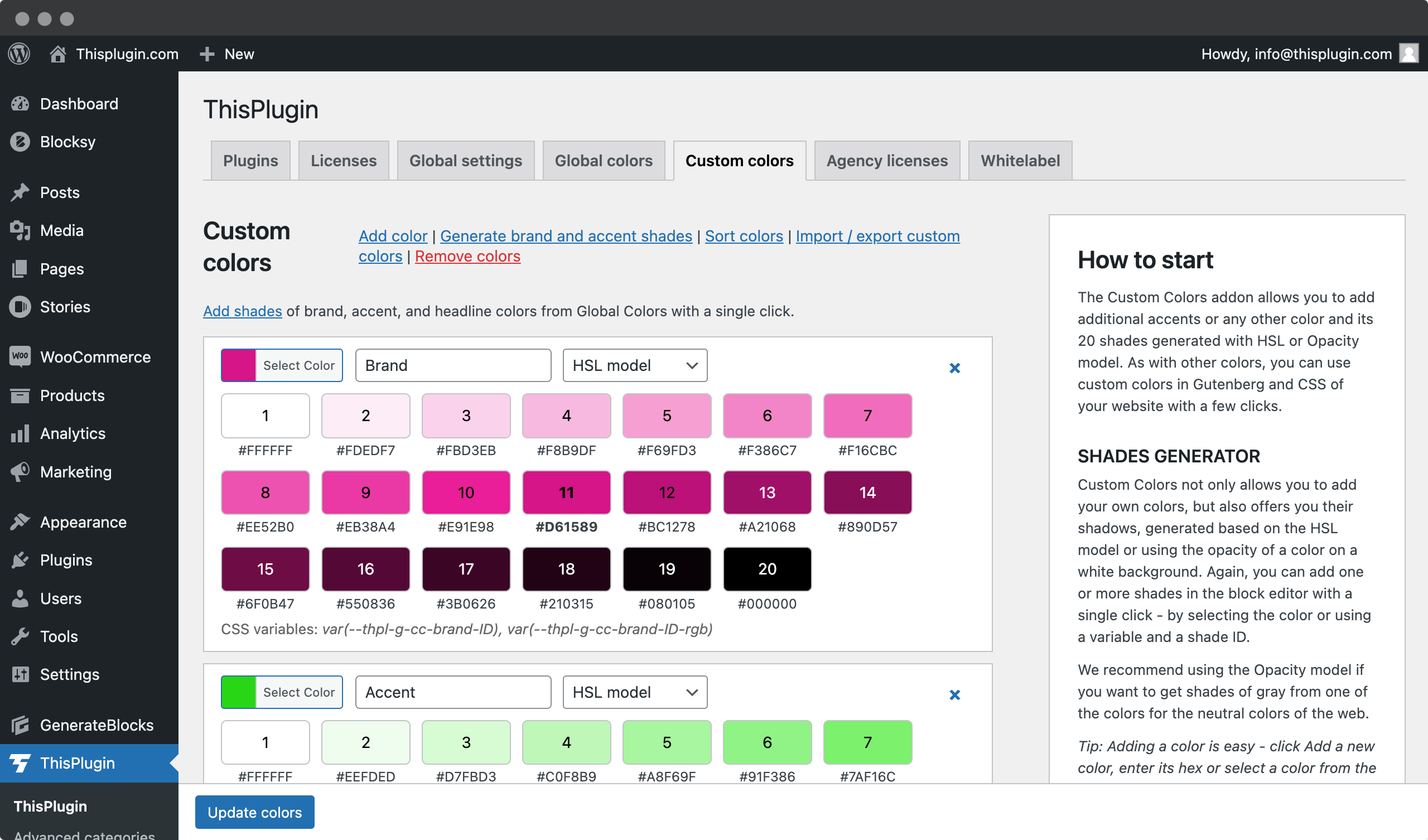 Screenshot of web browser with plugin - Thisplugin Manager - Custom colors tool