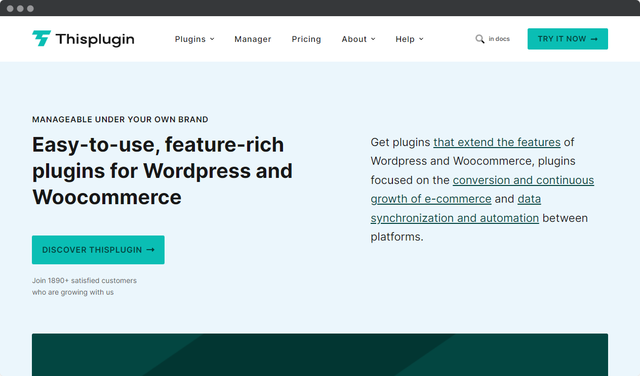 Screenshot of the home page of Thisplugin.com, which is built on Wordpress.