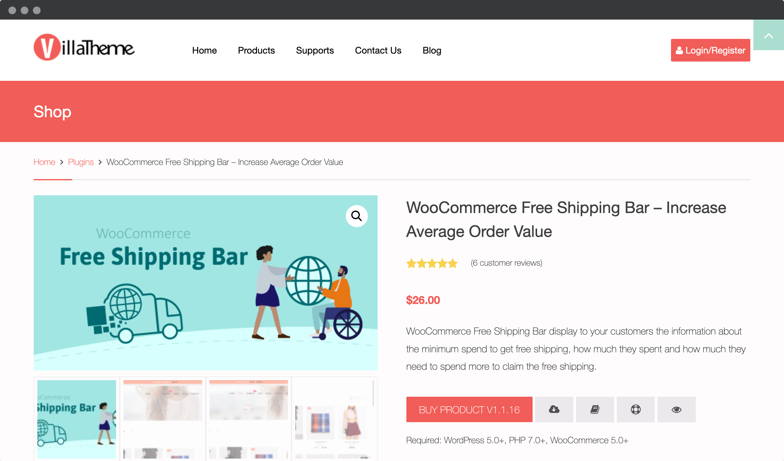 Screenshot of VilLatheme website - Free shipping plugin page for woocommerce