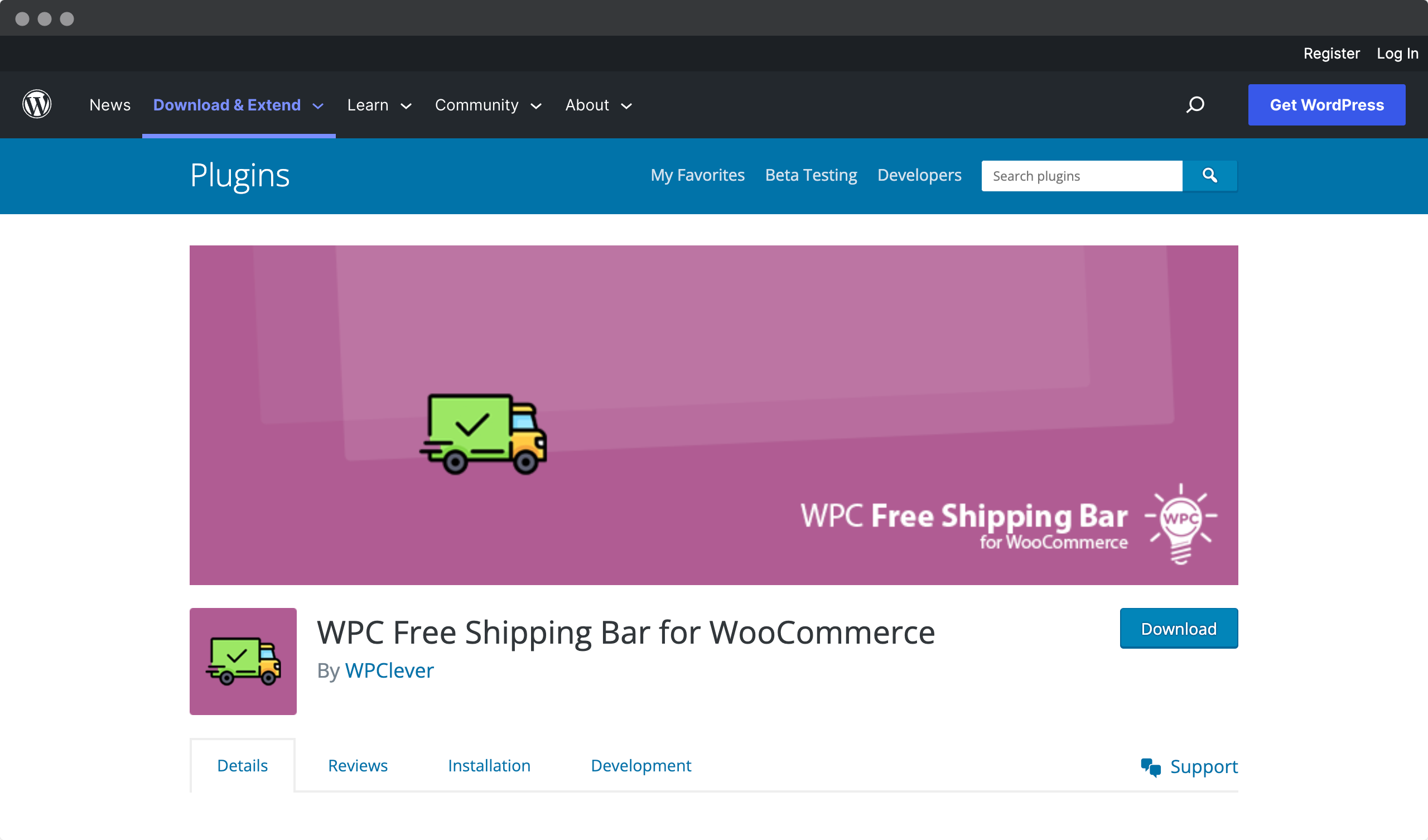 Screenshot of wordpress website - WPClever Free shippinb bar for woocommerce plugin